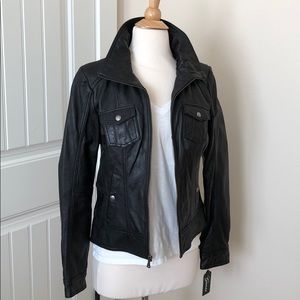 Guess Los Angeles NWT black leather jacket medium